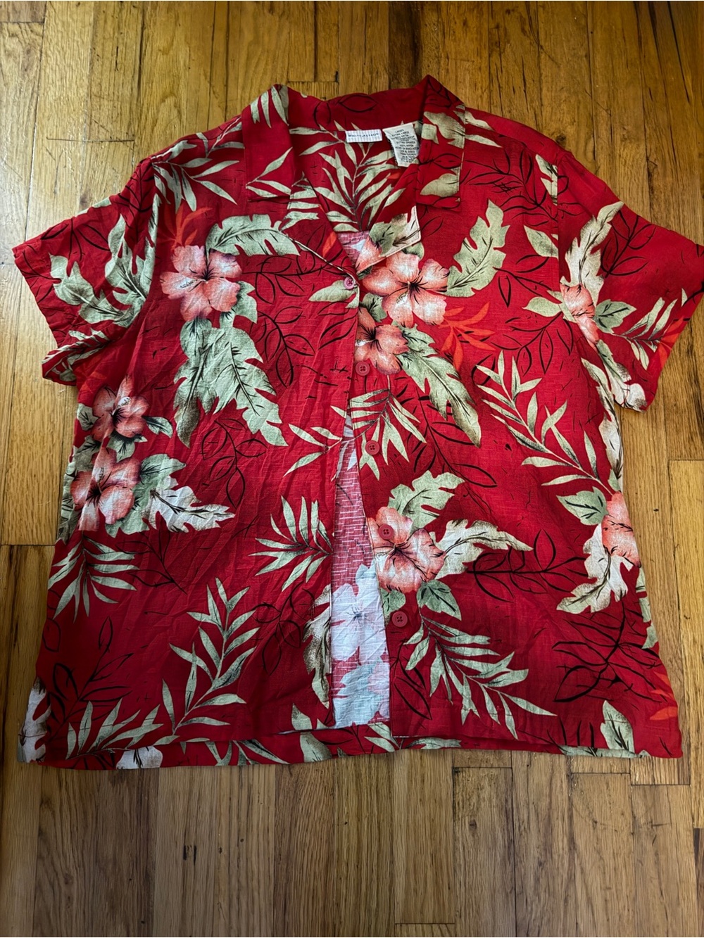 Red Floral Hawaiian Short-Sleeve Shirt - Vintage White Stag